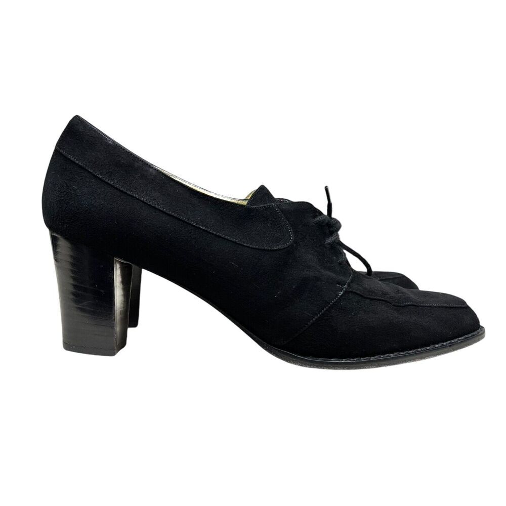 Valentina Rangoni Womens Pumps Black‎ Suede Block Heel Lace Up Sz 7.5 AA